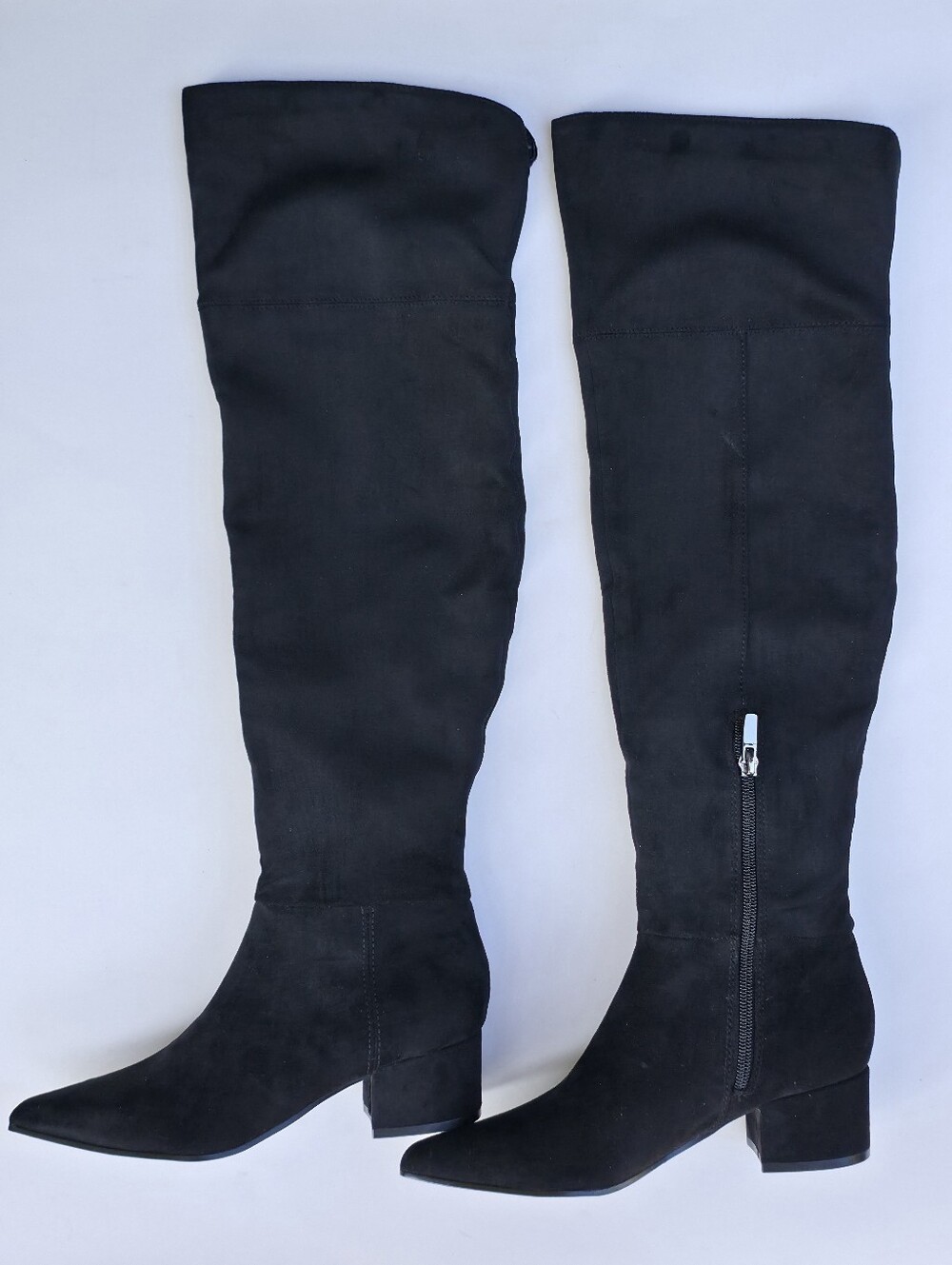 Nine West Wanner2 Women's Knee-High Boots Black Pointed Toe Zip Block Heel 5M